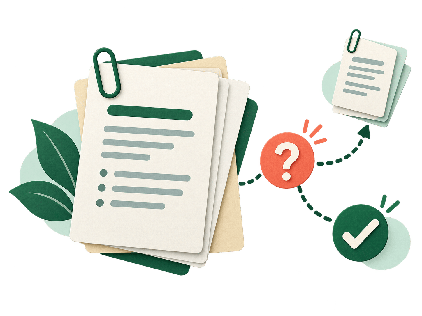 Blank supporting document cards connected to a conditional review path